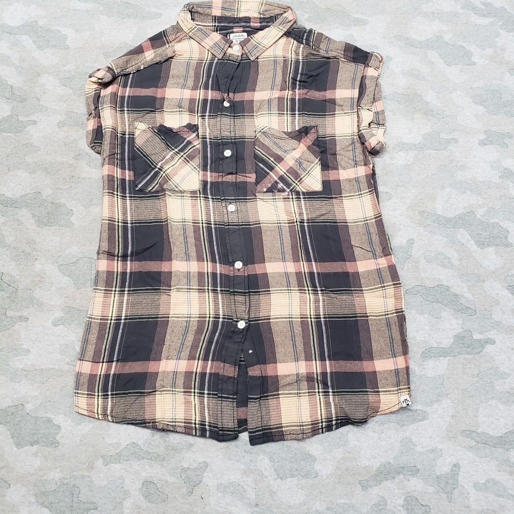 Kavu Top Womens XS Multicolor Flannel Plaid Button Up Sleeveless